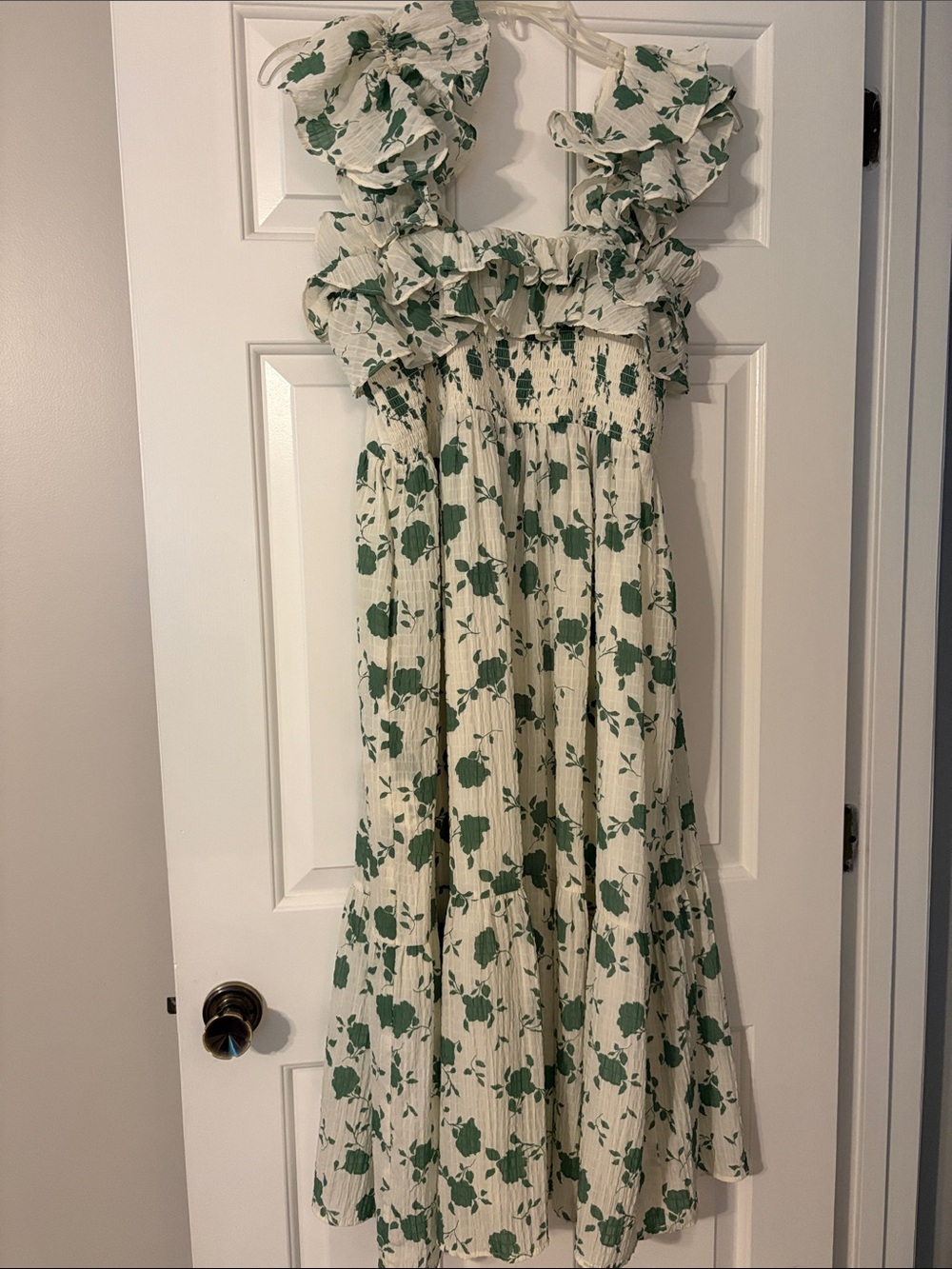 ARULA White Dress with Green Botanical Print - Picture 3 of 4